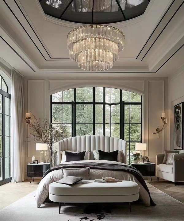 Grand bedroom with chandelier